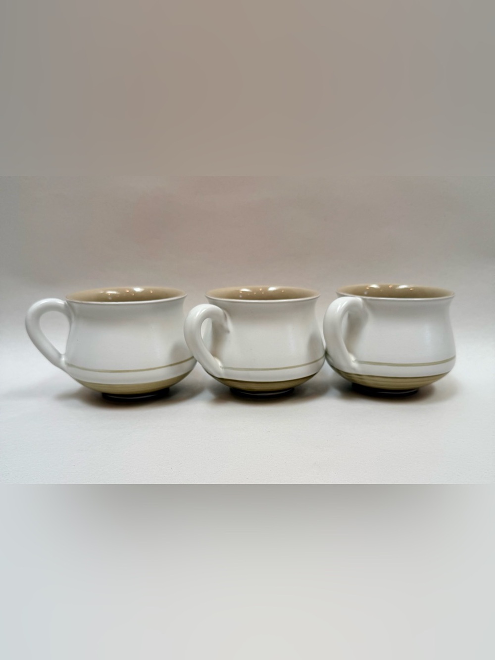 3 Vintage Bourne Denby Stoneware Cup Mug England Espresso Coffee Tea Beige White